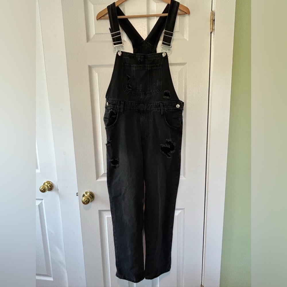 SHEIN Black Distressed Overalls